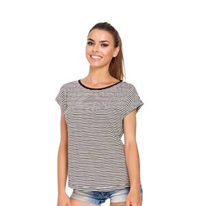 Talbots Linen Blend Black and White Striped Short Sleeve Tee